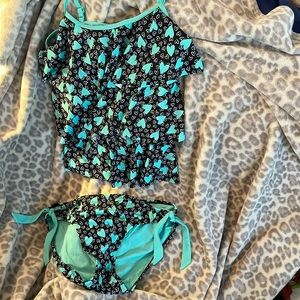 Girls Plus (sz 20) Justice Hearts Riffled Tankini